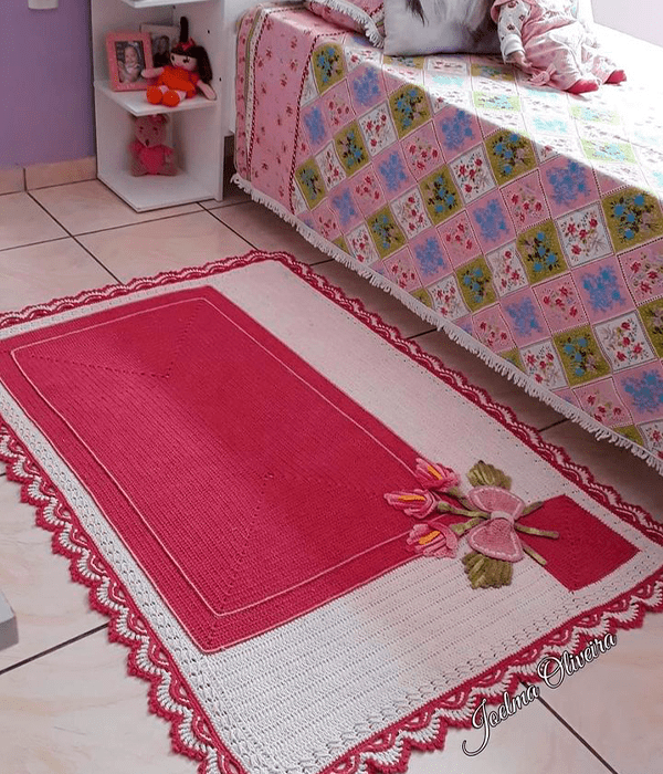 Tapete de crochê rosa