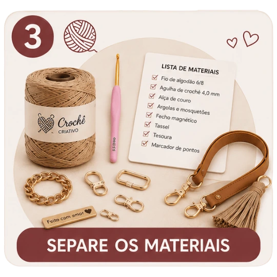 Passo 3: separe os materiais de crochê
